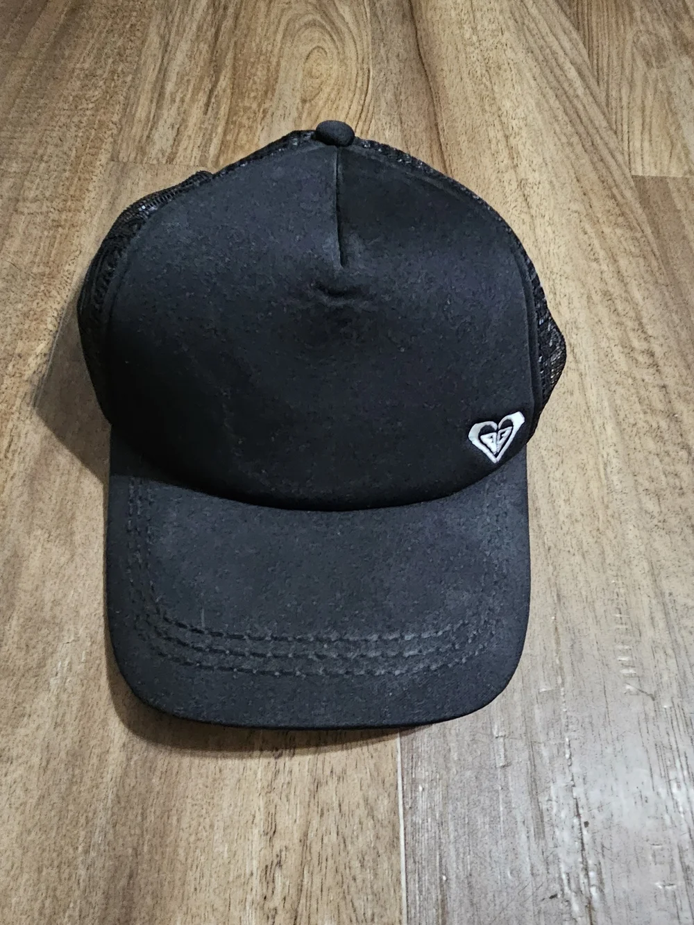 Roxy Black Trucker Hat with Heart Patch